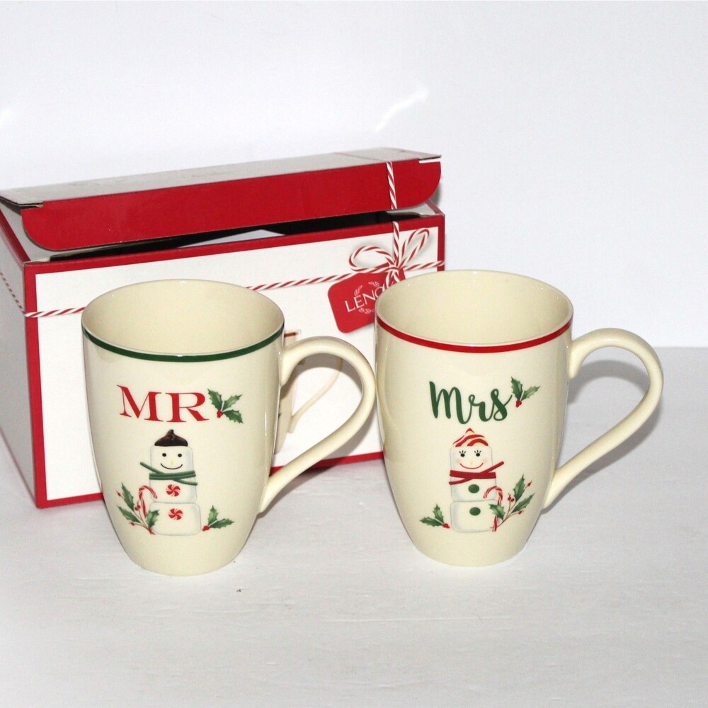 Lenox 2 Mug set Mr and Mrs Hosting The Holidays NEW Christmas porcelain